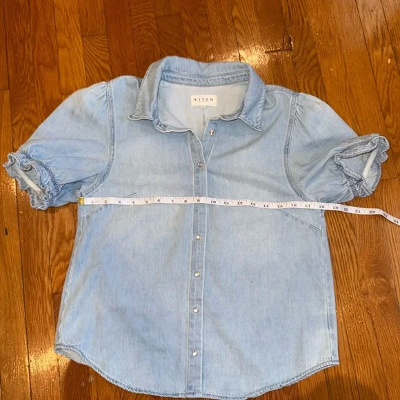 Risen Light Blue Denim Puff Sleeve Shirt (M) - Picture 3 of 5